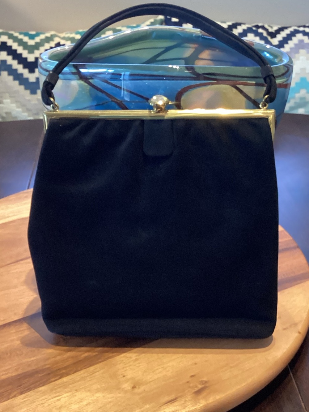 Coblentz Original Black Velvet Perma Suede Clutch w/ Gold Trim vintage EUC